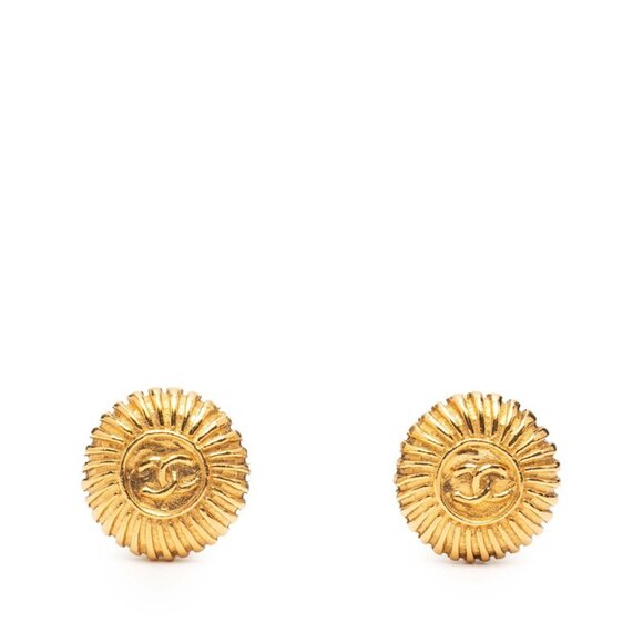 CHANEL Authentic Gold Logo Earrings